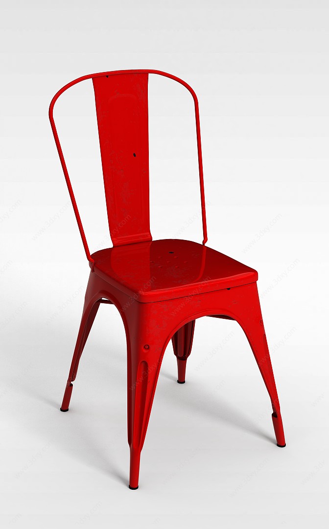 时尚大红色靠背椅3D模型