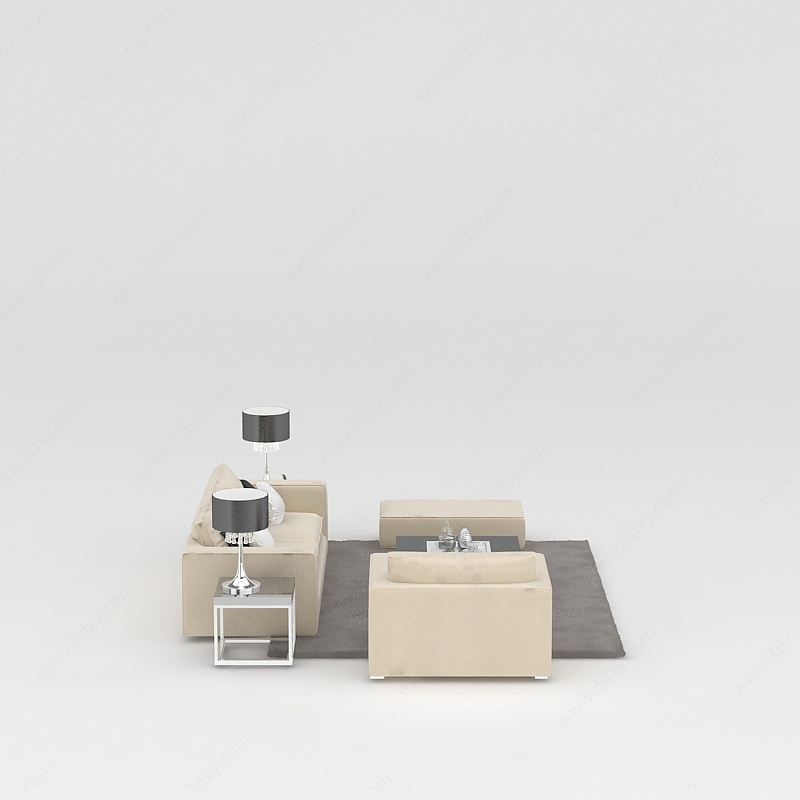 客厅皮艺沙发套装3D模型