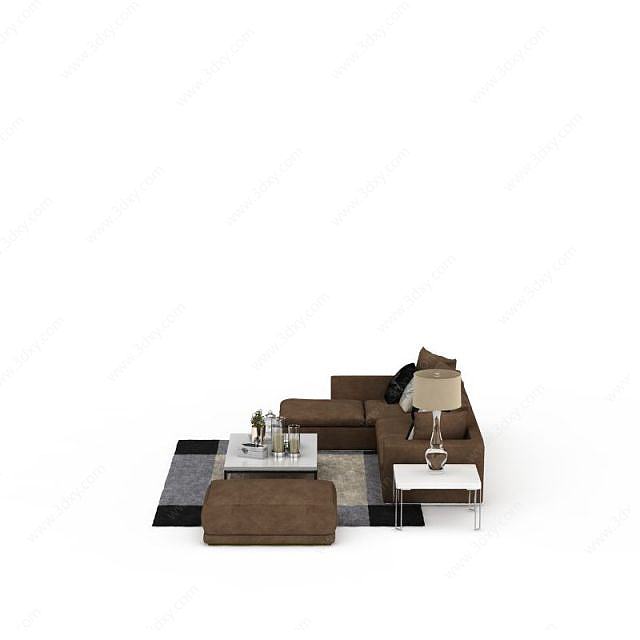 现代布艺软沙发组合3D模型