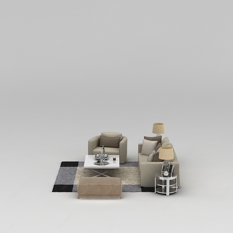 客厅简约皮沙发组合3D模型