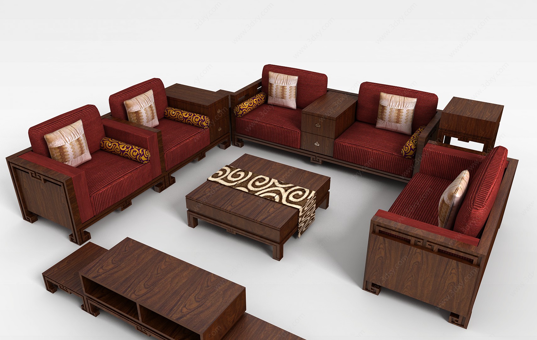 中式实木沙发3D模型