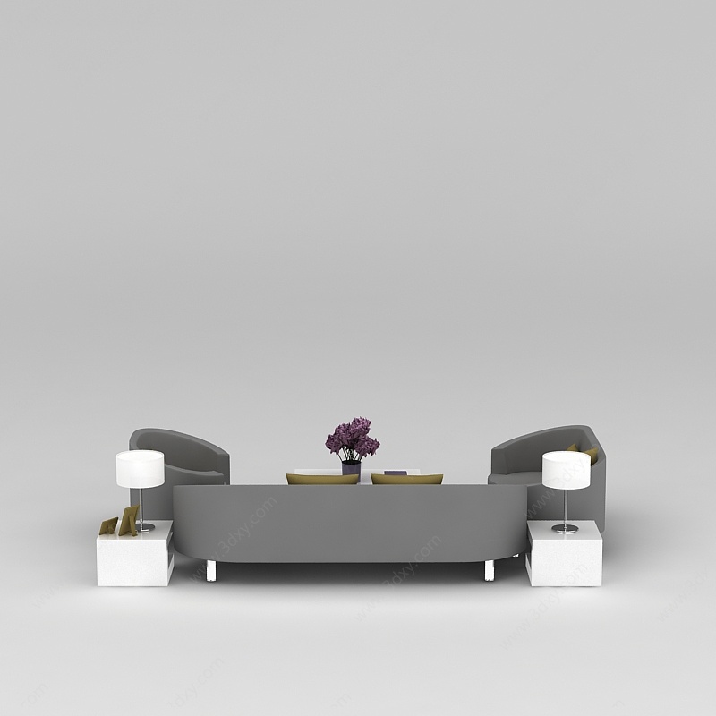 现代弧形沙发茶几组合3D模型