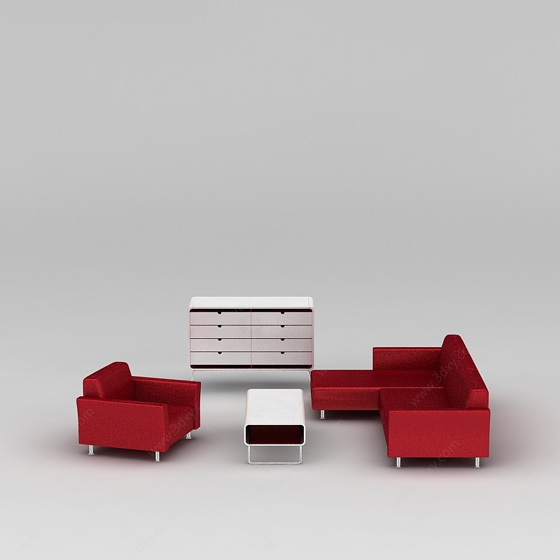 现代红色沙发茶几柜子3D模型