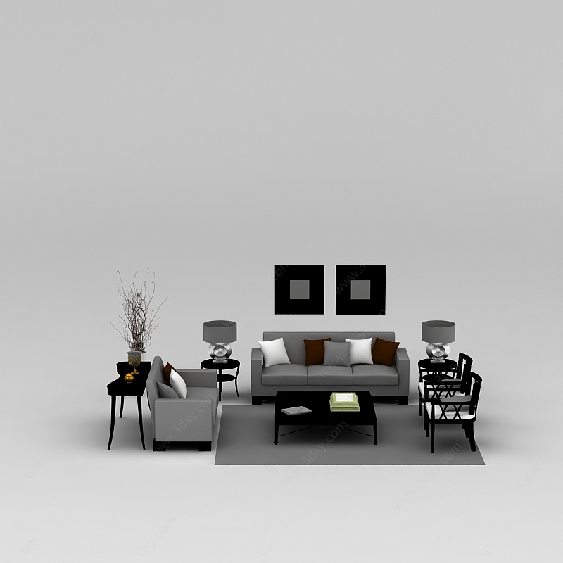 现代沙发茶几整体家具3D模型