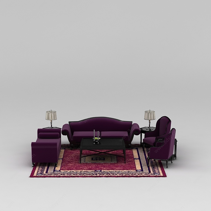 紫色欧式沙发茶几3D模型