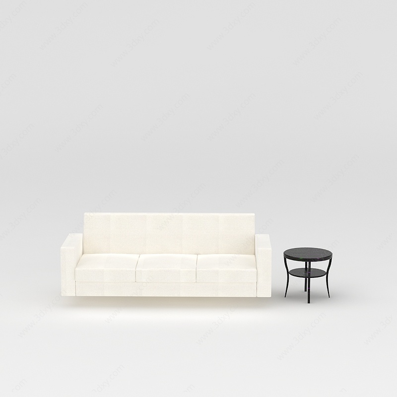 简约白色沙发茶几组合3D模型