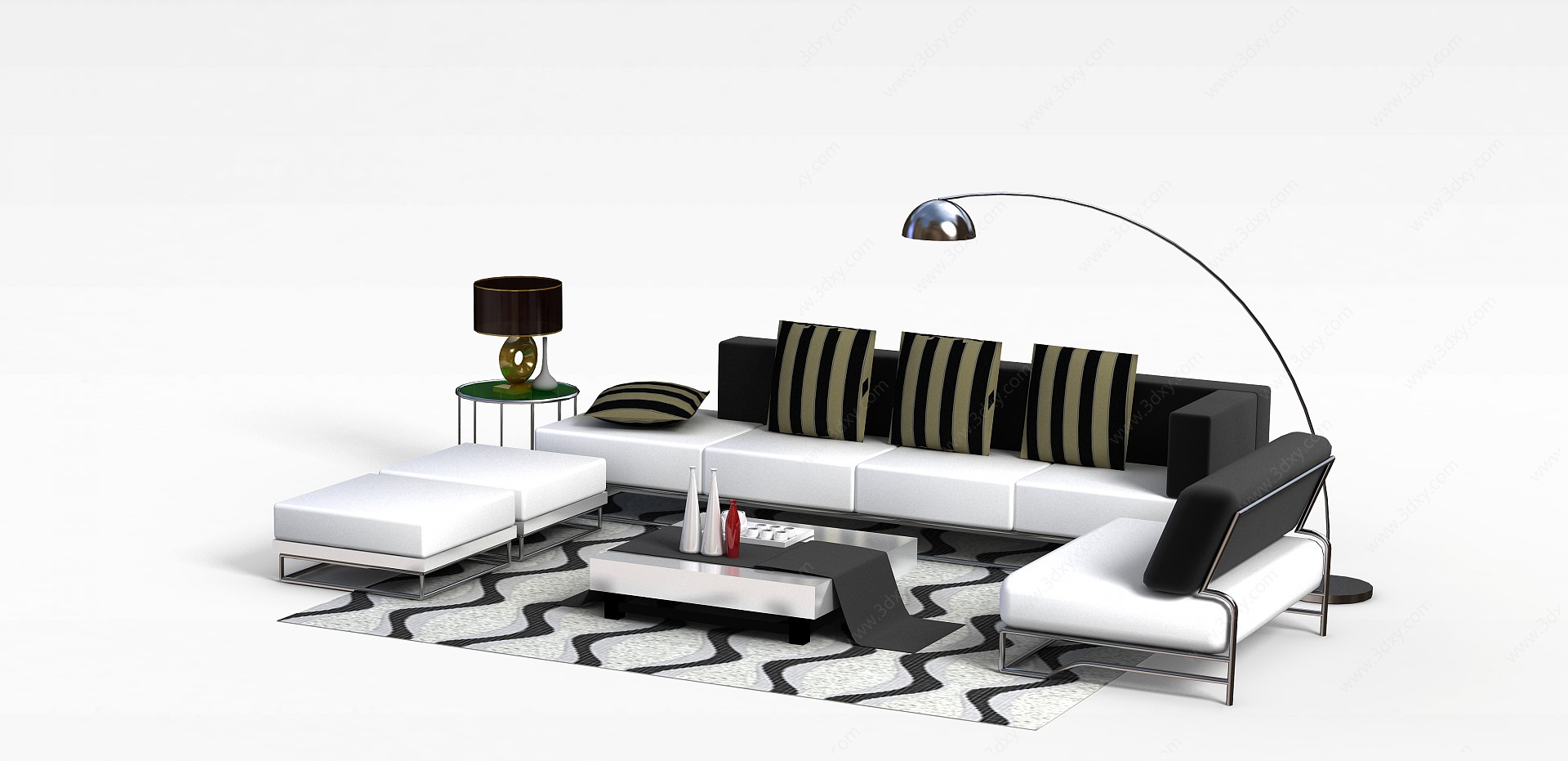 现代布艺黑白组合沙发3D模型