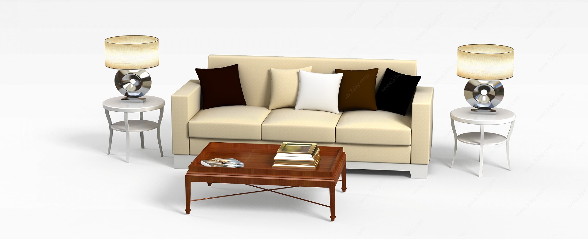 现代布艺多人沙发茶几组合3D模型