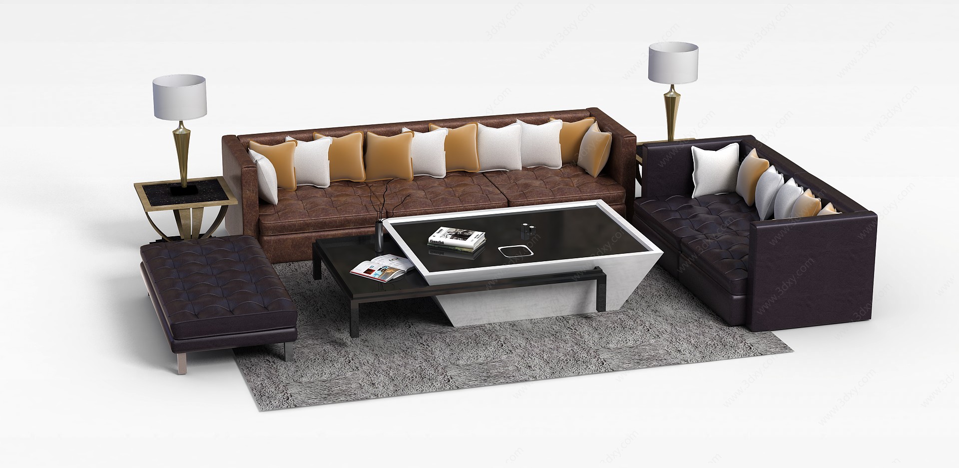 现代软包布艺组合沙发3D模型