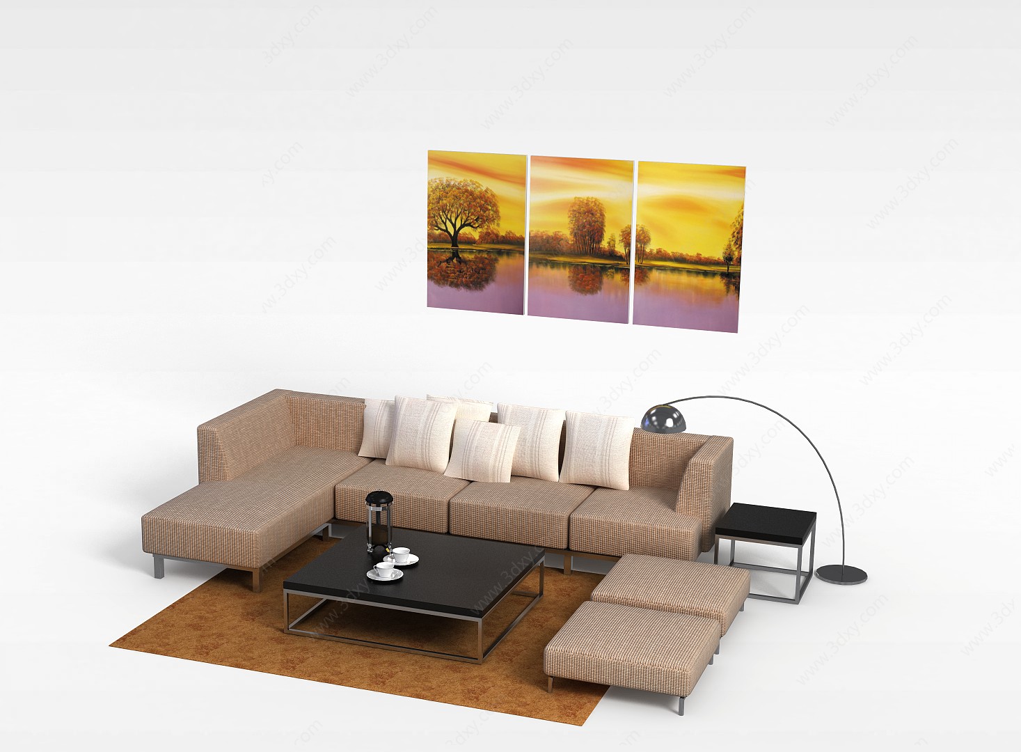 现代布艺组合沙发3D模型