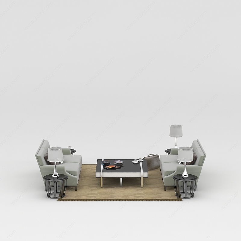 现代浅色布艺沙发套装3D模型