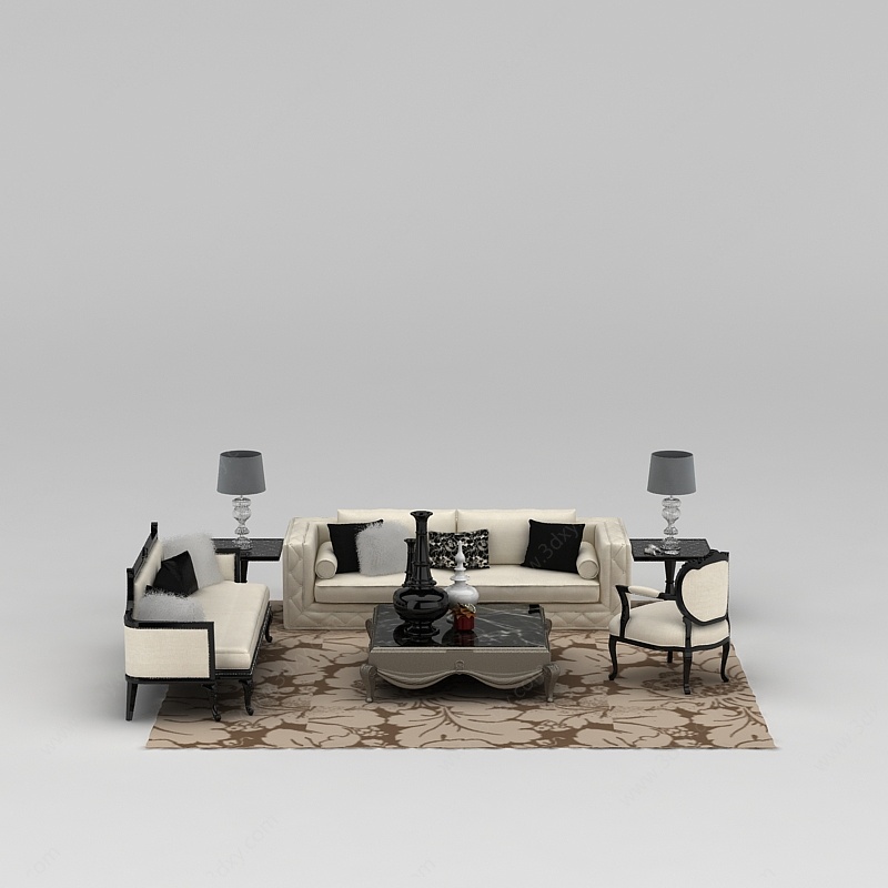 欧式米色组合沙发3D模型