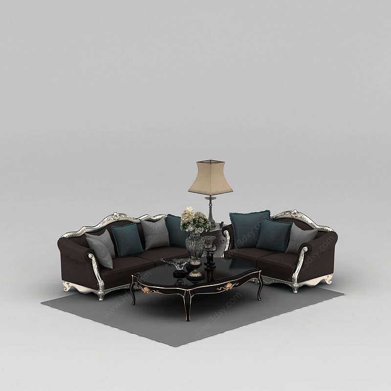 欧式布艺组合沙发3D模型