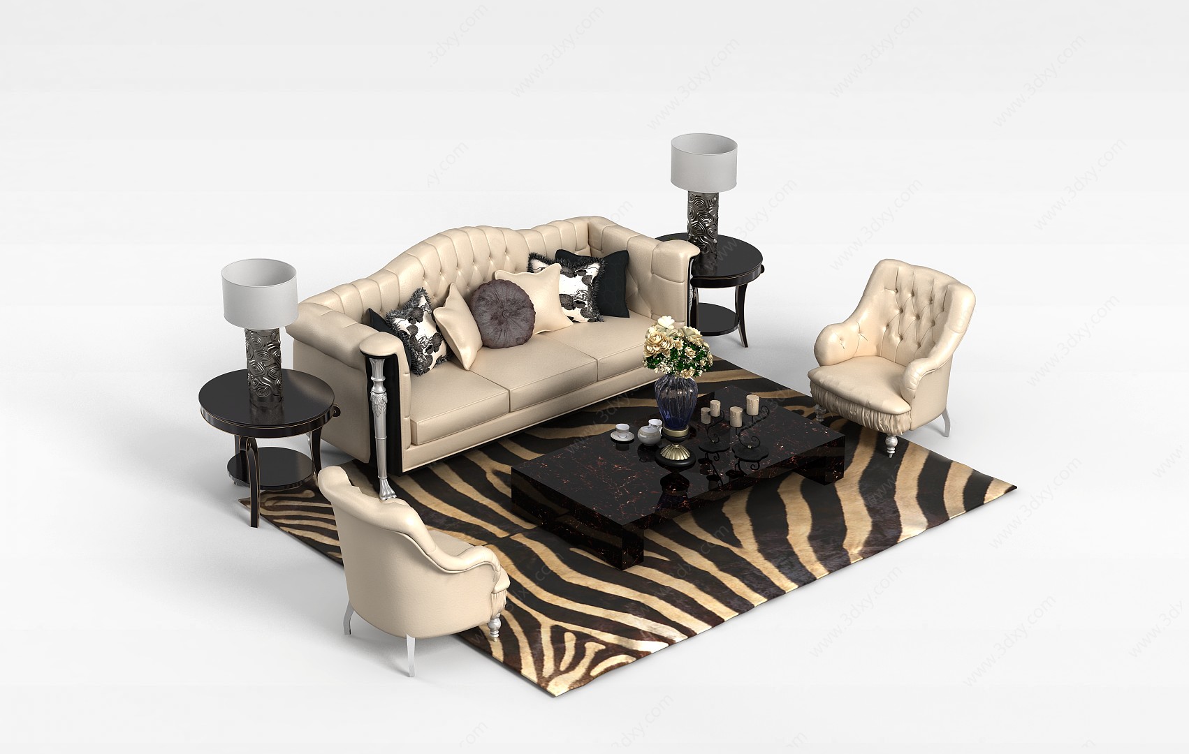 欧式豪华真皮沙发组合3D模型