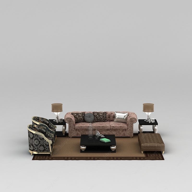 现代欧式客厅软沙发3D模型