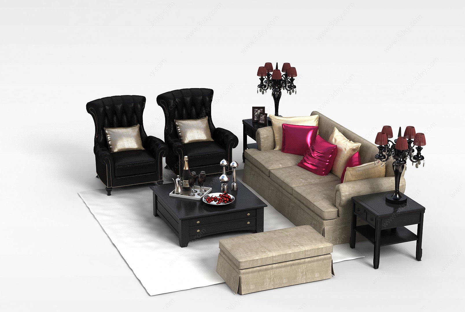 欧式简约布艺组合沙发3D模型