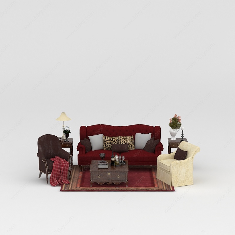 欧式客厅布艺软沙发3D模型