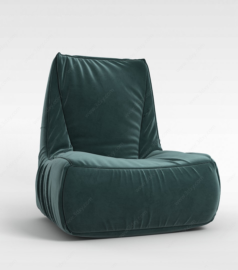现代软包墨绿色布艺沙发椅3D模型