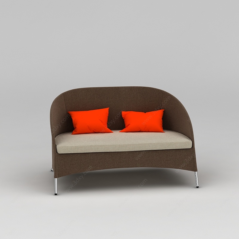 欧式拼色布艺休闲双人沙发椅3D模型