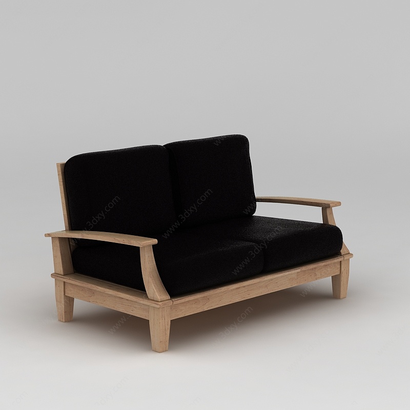 现代实木黑色沙发3D模型