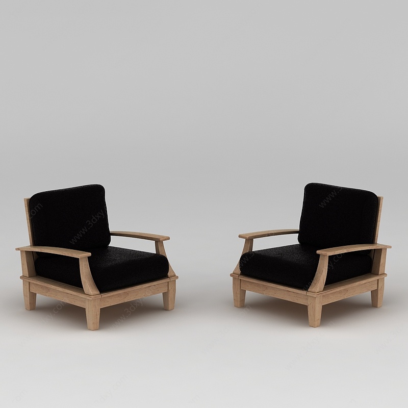 现代实木黑色单人沙发3D模型
