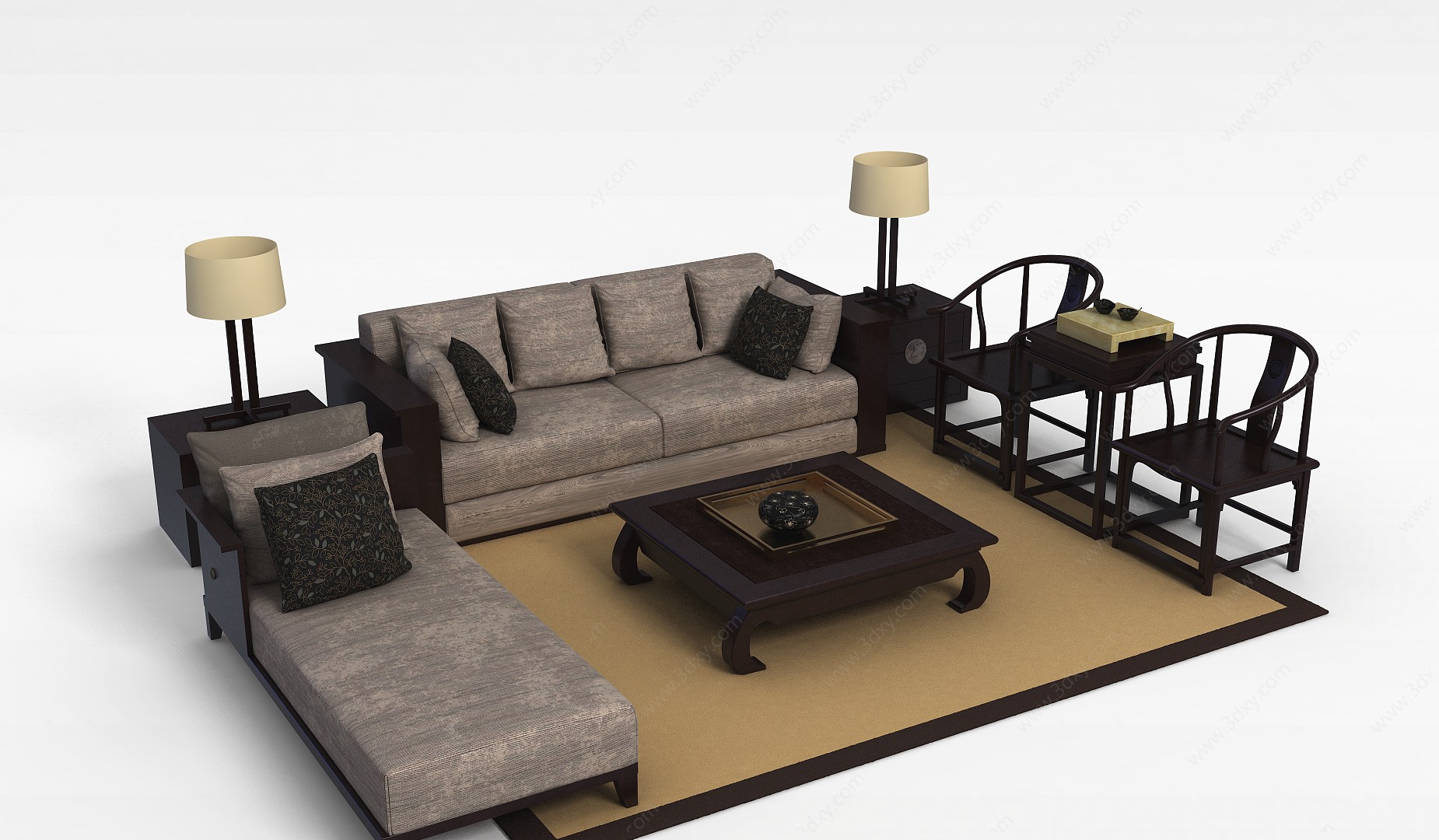 中式客厅沙发座椅组合3D模型