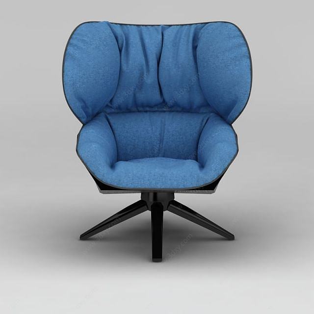 北欧蓝色布艺沙发椅3D模型