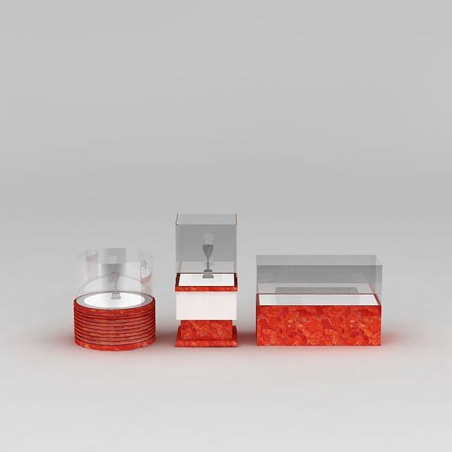 红色展柜展台组合3D模型