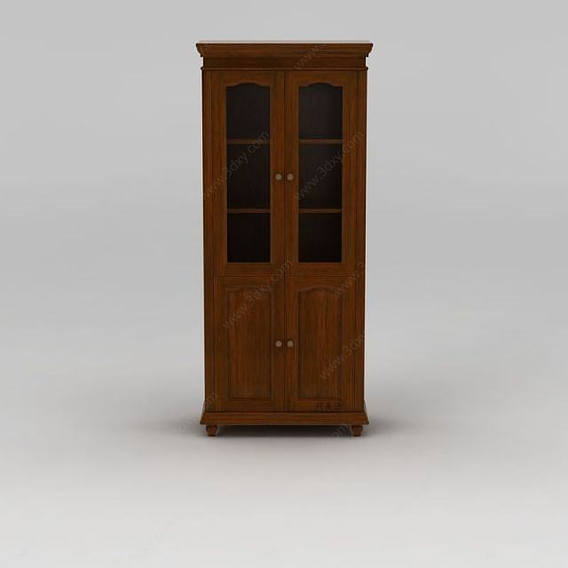 现代实木双开门书柜3D模型