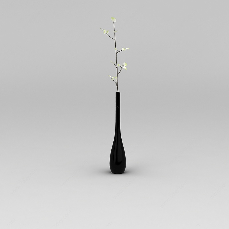 现代黑色花瓶插花装饰3D模型