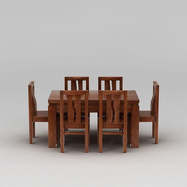 现代白蜡木餐桌餐椅组合3D模型
