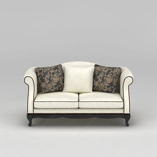 现代白色布艺双人沙发3D模型