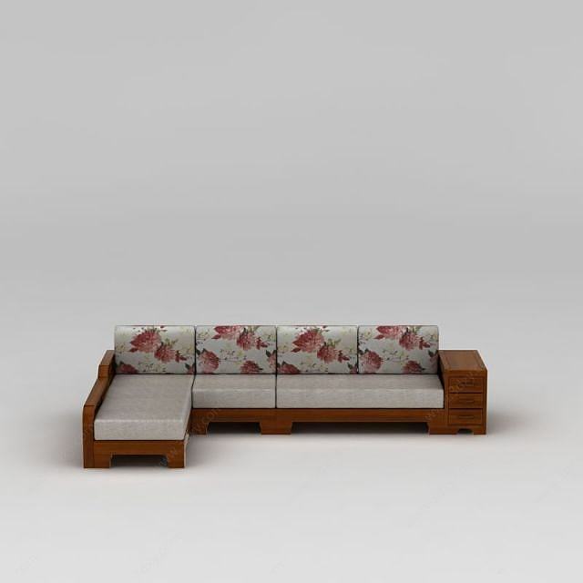 现代实木转角组合沙发3D模型