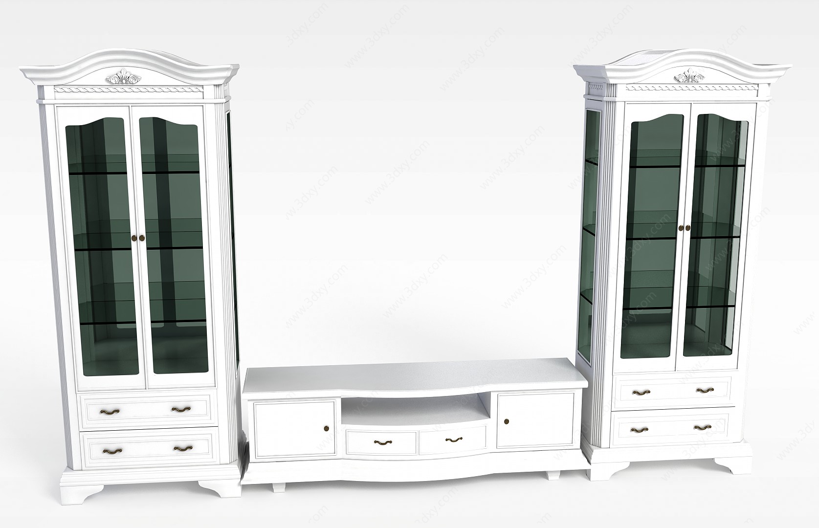 欧式白色实木雕花电视柜3D模型