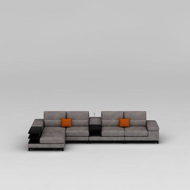 现代灰色布艺组合沙发3D模型