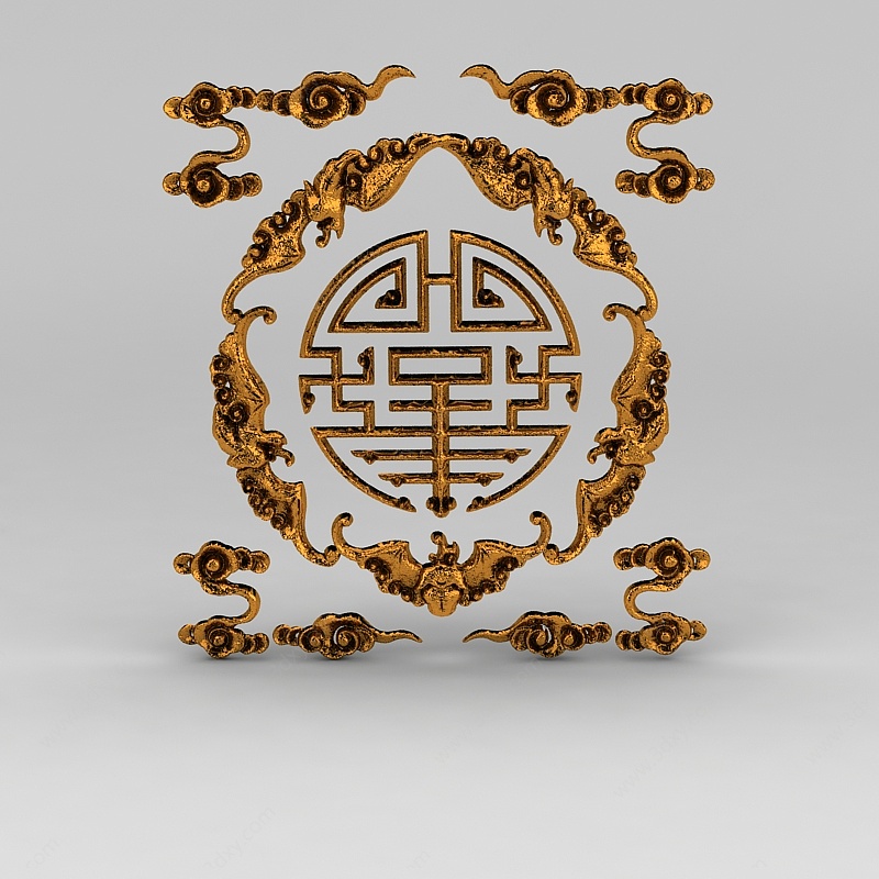 中式喜字金属雕花饰品3D模型