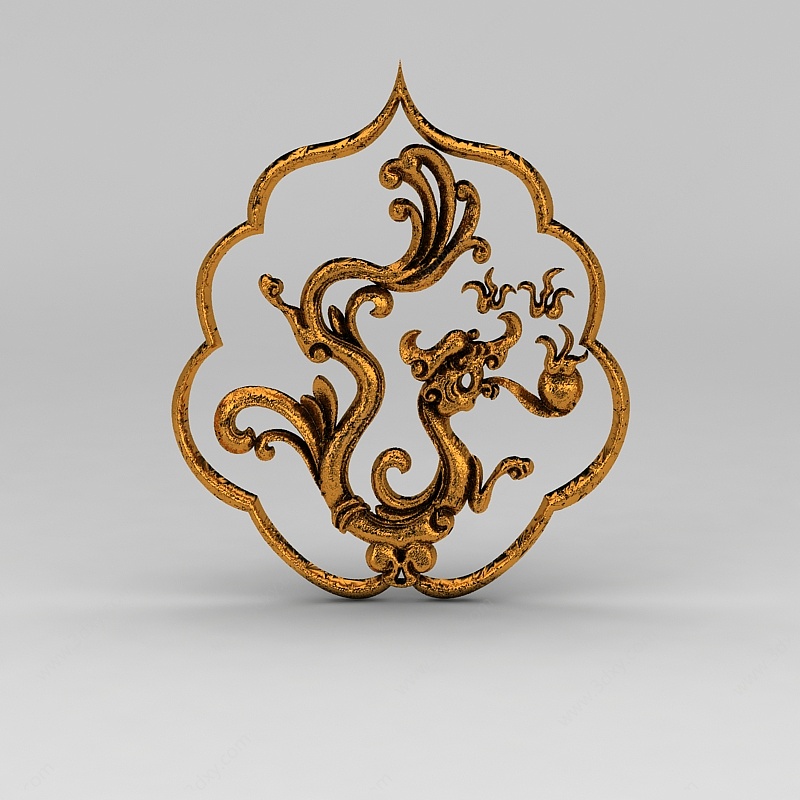 中式火龙造型金属雕花饰品3D模型