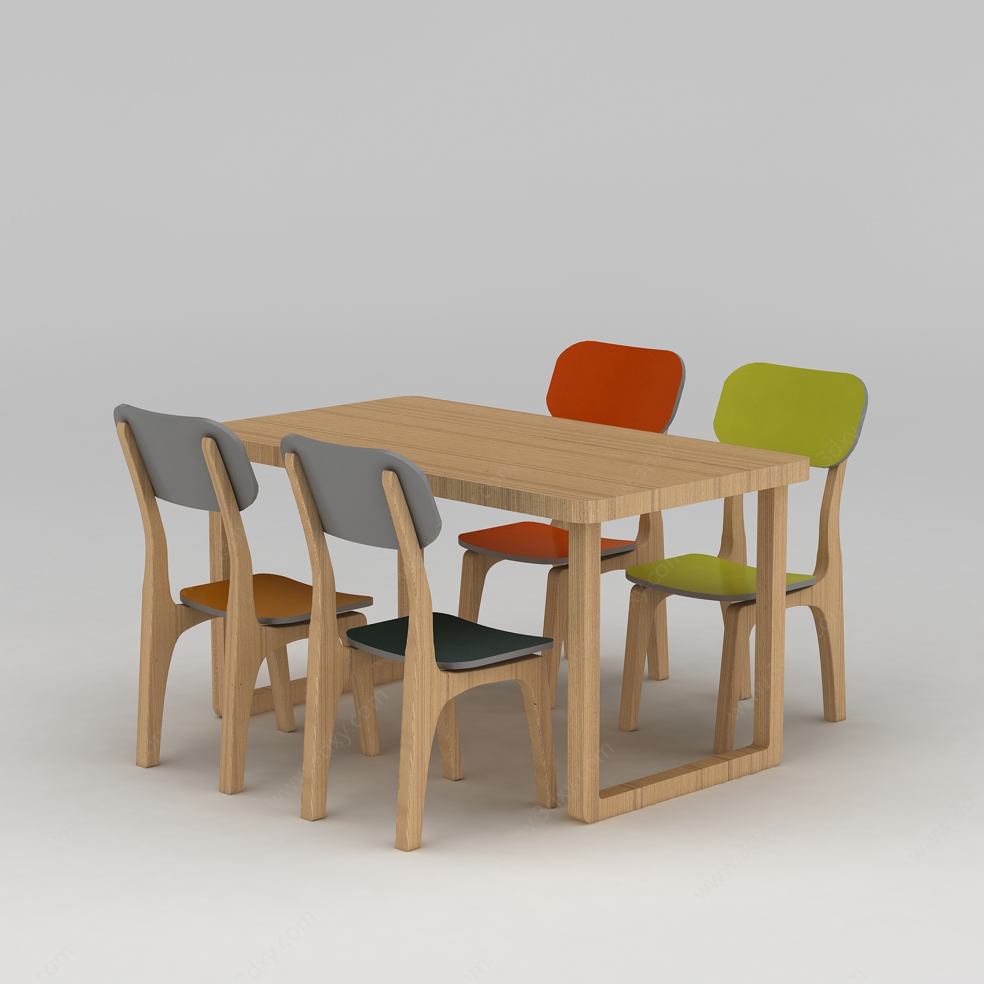 现代实木桌椅3D模型