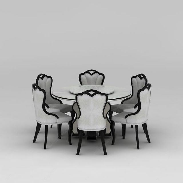 现代欧式圆形餐桌椅3D模型