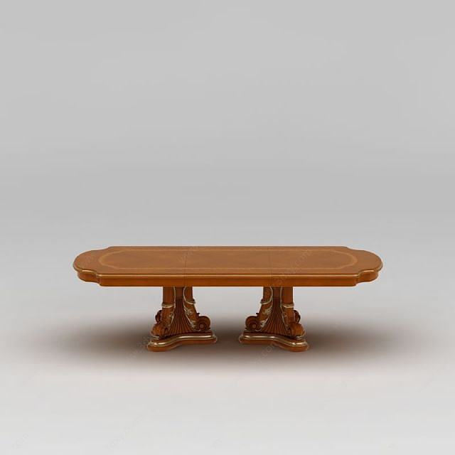 现代实木多人长餐桌3D模型