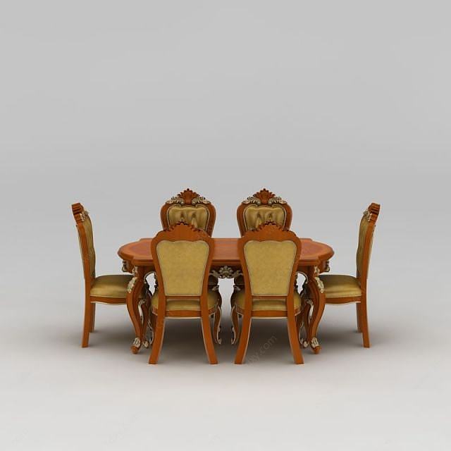 欧式雕花餐桌餐椅3D模型