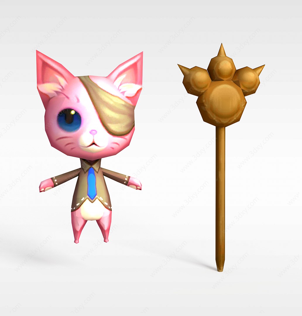 手游角色粉色小猫动物3D模型