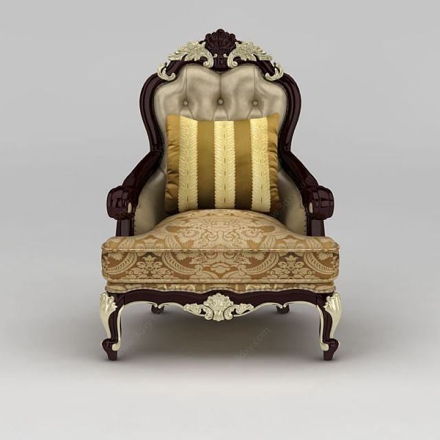 欧式印花布艺软包单人沙发椅3D模型