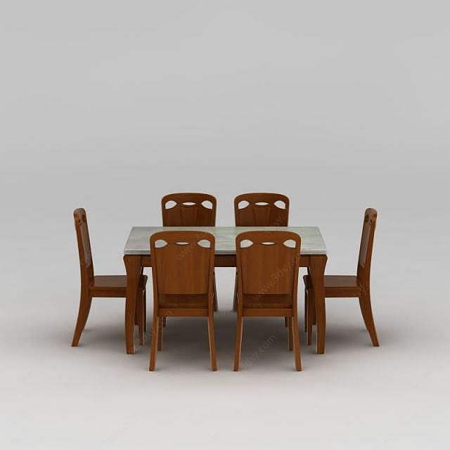 现代实木餐桌餐椅组合3D模型