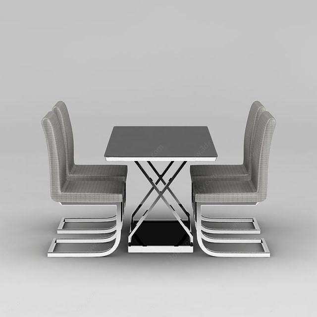 现代灰色不锈钢餐桌餐椅组合3D模型