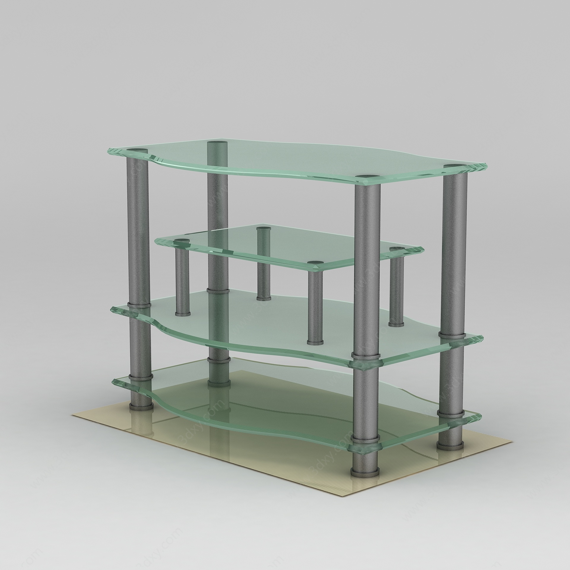 拉丝不锈钢玻璃电视柜3D模型
