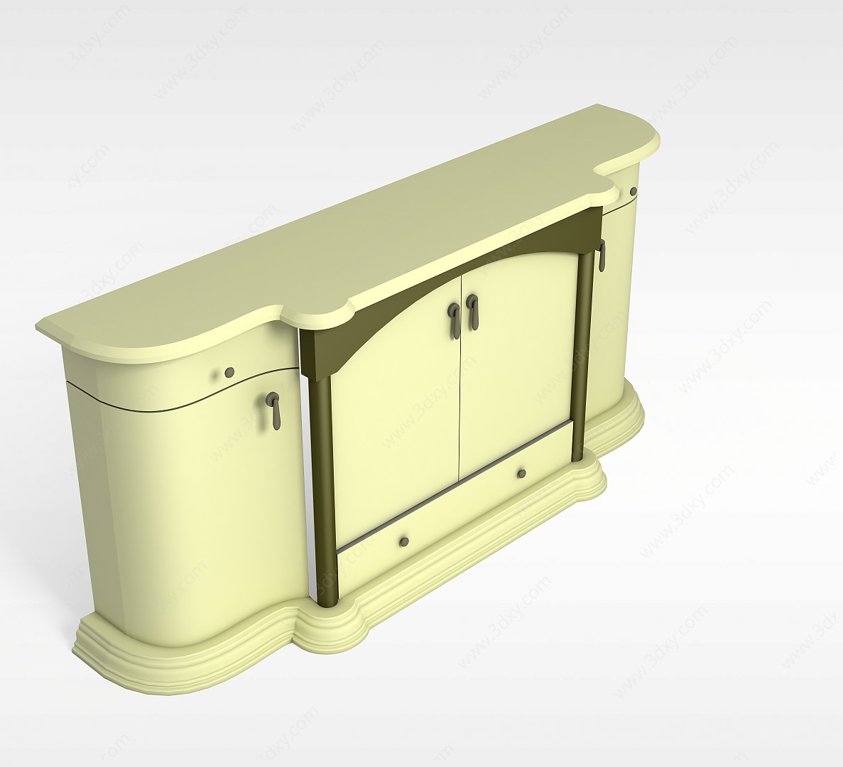 现代浅绿色实木边柜3D模型