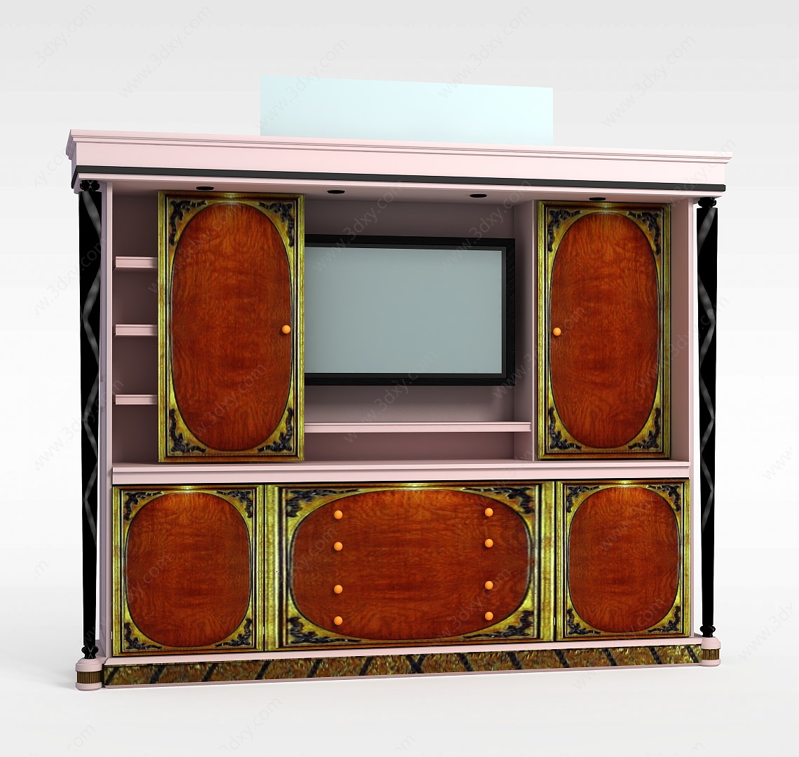 欧式粉色实木电视柜3D模型