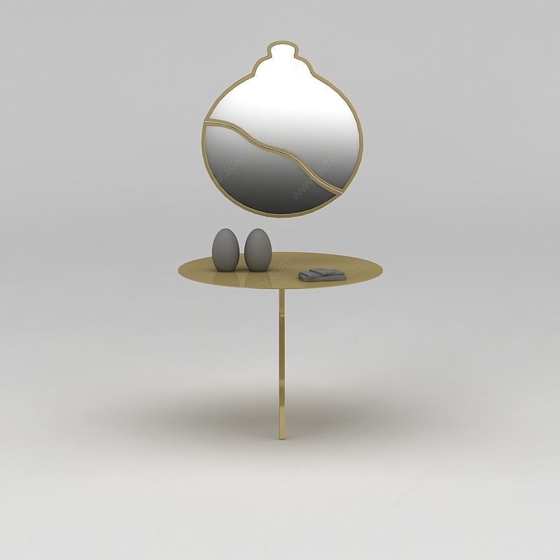 简约休闲圆桌梳妆镜子3D模型
