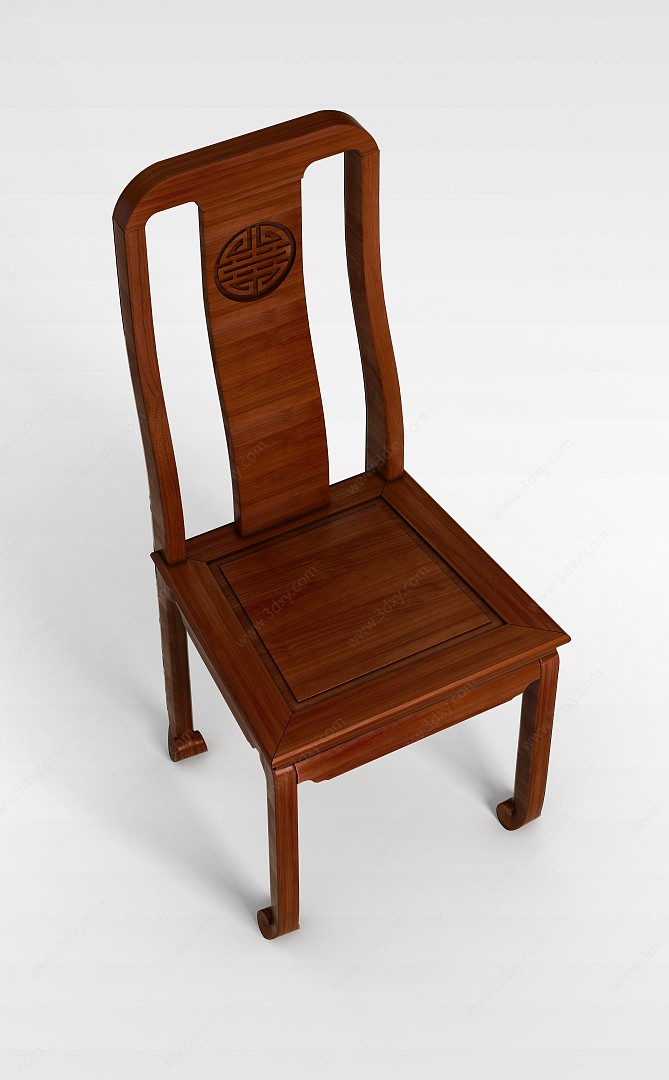 中式实木靠背椅3D模型